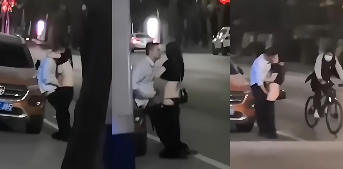 河北情侣性瘾饥渴爆棚，街头当众热吻脱裤子抠逼，引得路人频频回头目瞪口呆